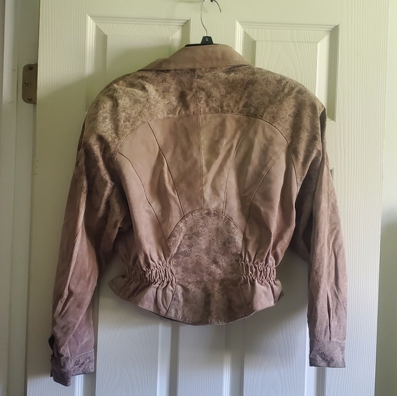 90's Brown& Printed Cropped Leather Jacket - Picture 7 of 10
